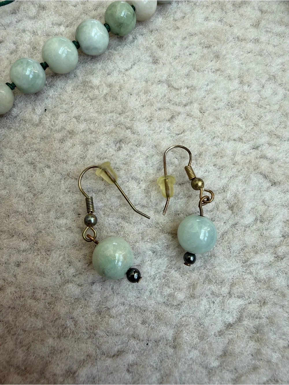 Jade Necklace & Matching Earrings Set from Okinawa, Japan